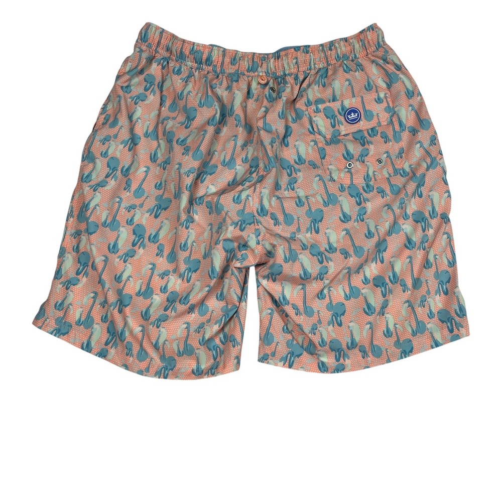 Peter Millar EUC Swim Trunks Men's L Peach Flamingo Print Seaside Board Shorts - Picture 2 of 4